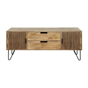 Mumbai - meuble tv - en bois massif de manguier - 135 cm - Noir / Bois