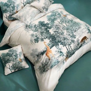 Housse de couette satin de coton 115 g/m² imprimé bleu beige Utopie encre