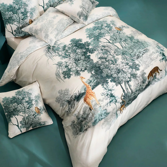 Housse de couette satin de coton 115 g/m² imprimé bleu beige Utopie encre
