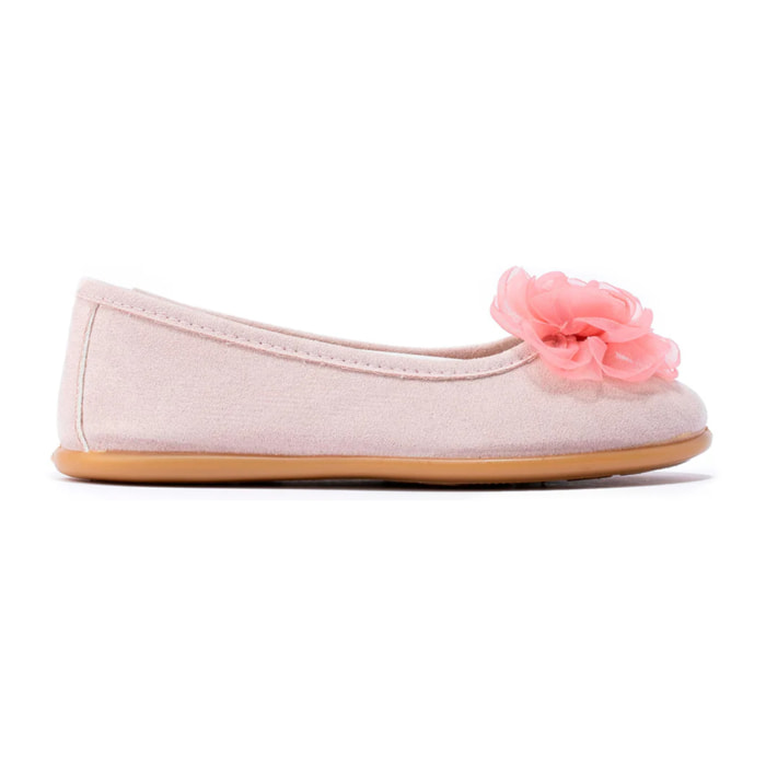 Bailarina infantil metalizada en tono rosa con detalle floral