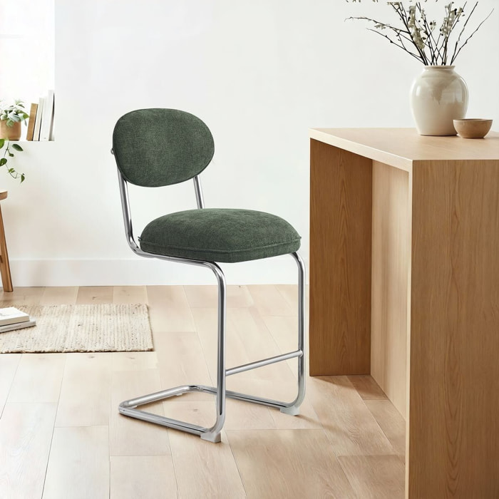 Lot de 2 tabourets de bar chromés en tissu chenille - LOU