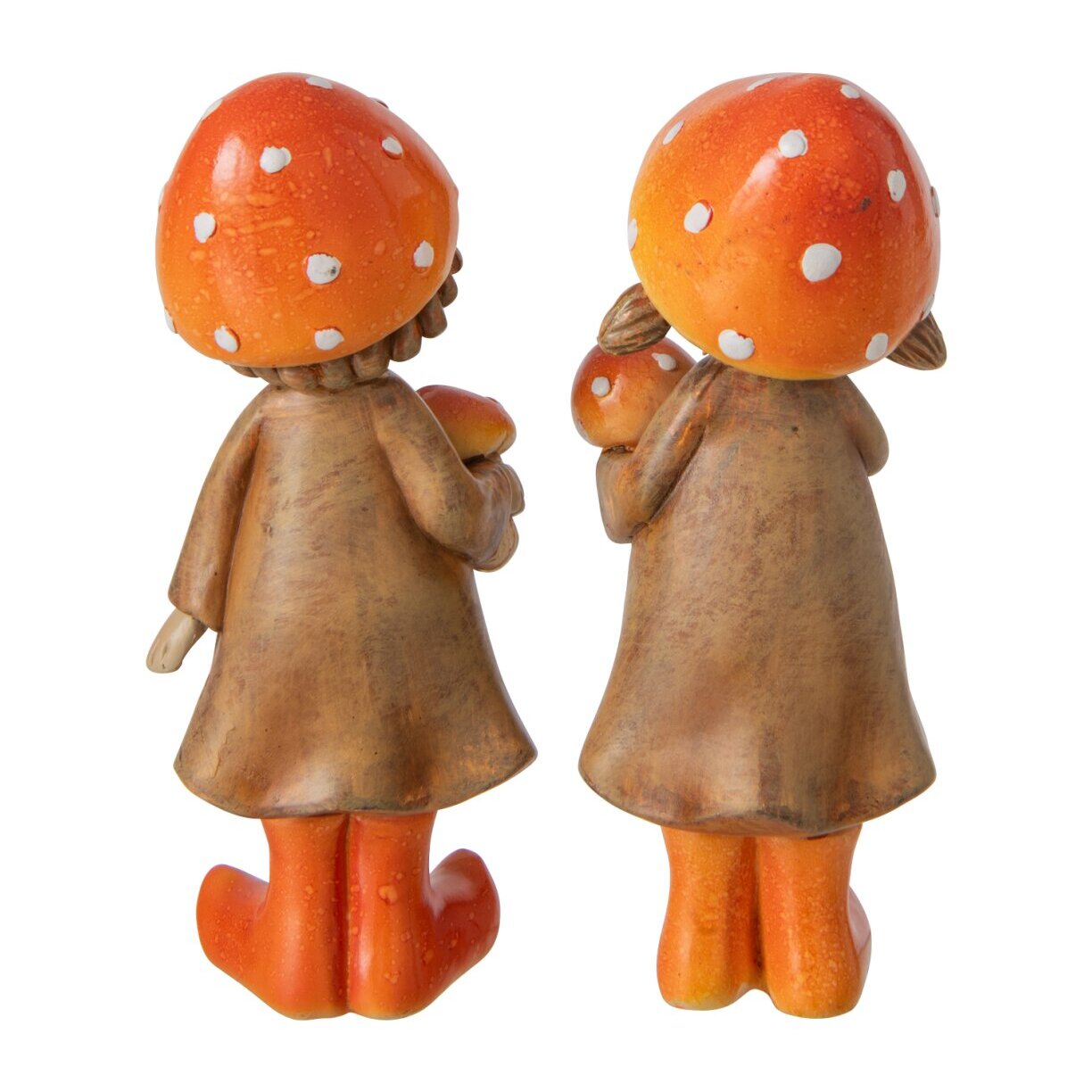 J-Line Garçon et fille champignon - polyrésine - beige/orange - small - assortiment de 2