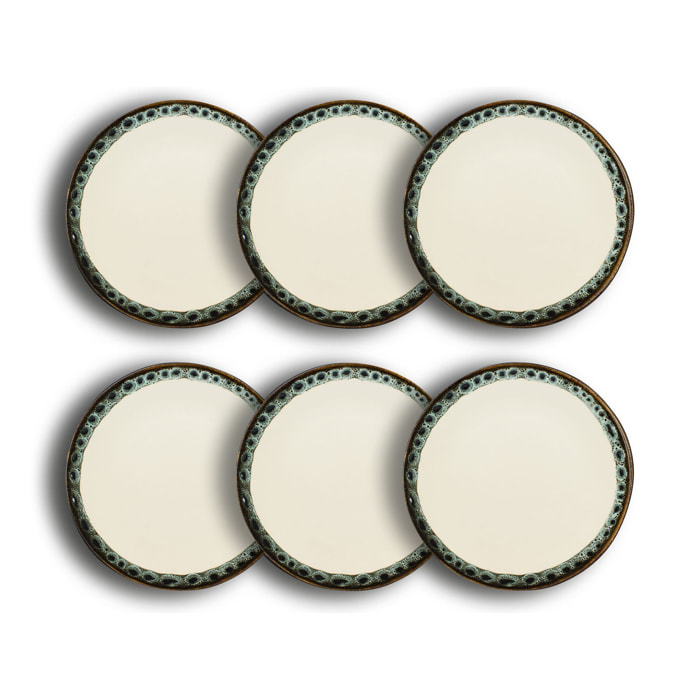 Lot de 6 assiettes plates atome 25cm en faience beige ATOME