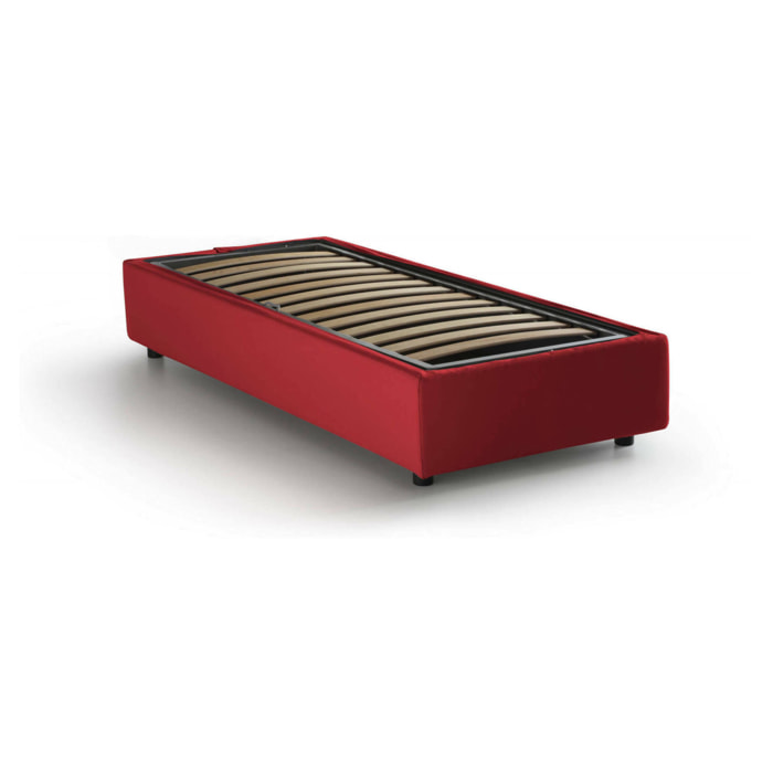 Letto singolo Acrostico, Letto contenitore con rivestimento in tessuto, 100% Made in Italy, Apertura frontale, adatto per materasso Cm 90x190, Rosso