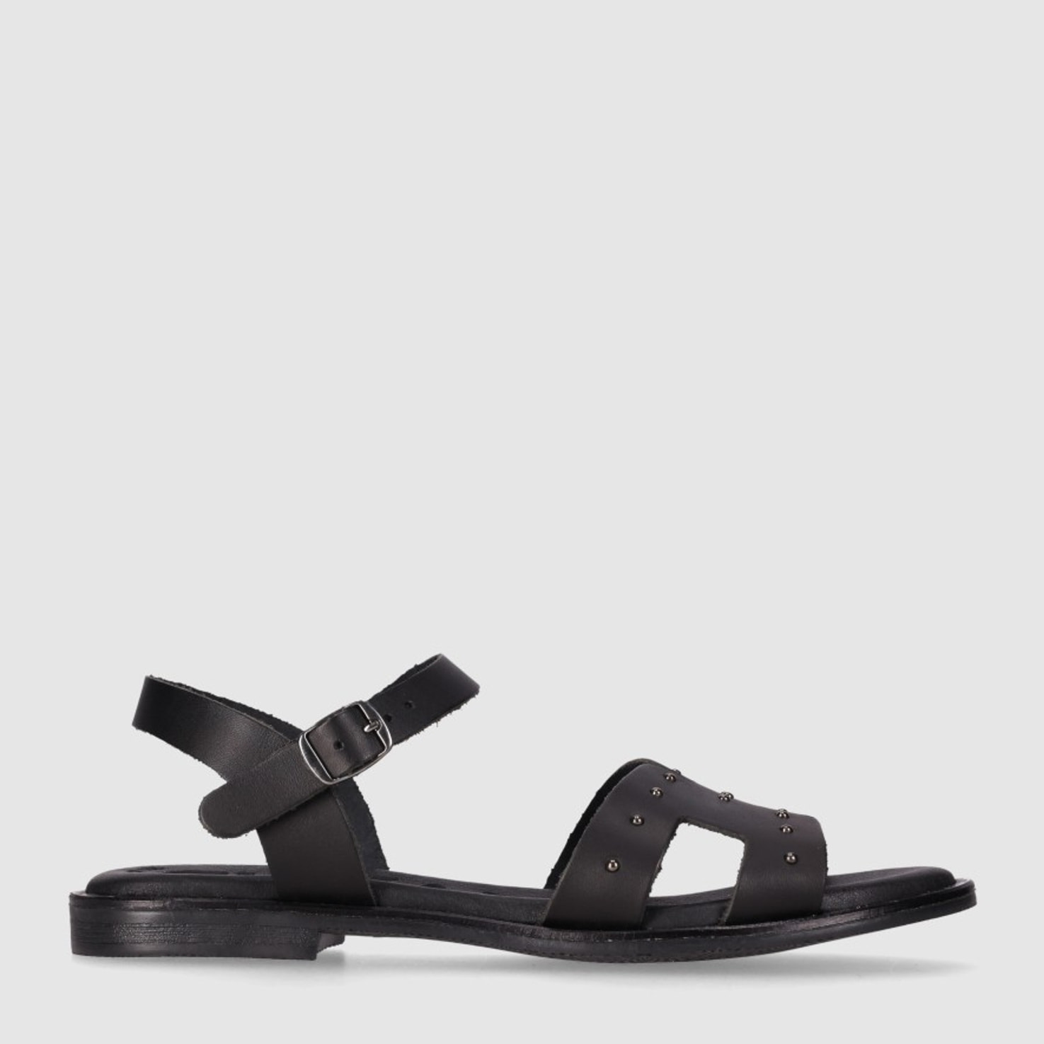 Sandalias de Piel - Negro - Tacón: Bajo