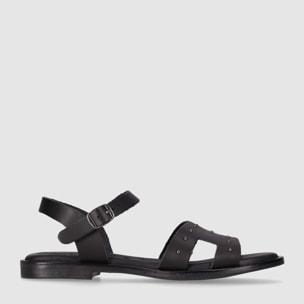 Sandalias de Piel - Negro - Tacón: Bajo