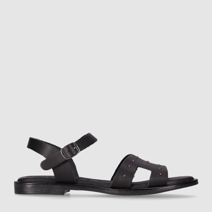Sandalias de Piel - Negro - Tacón: Bajo