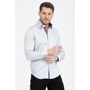 Camicia Uomo 2 Bottoni Button Down 7bottoni Doppio Coll Satin Unito Grigio