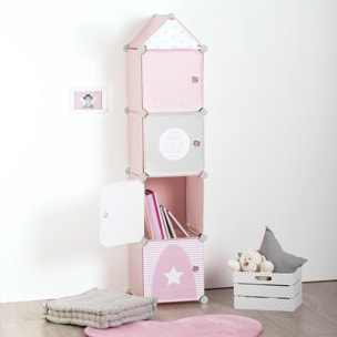 Casiers de rangement enfant "Colonne" rose 34x139cm