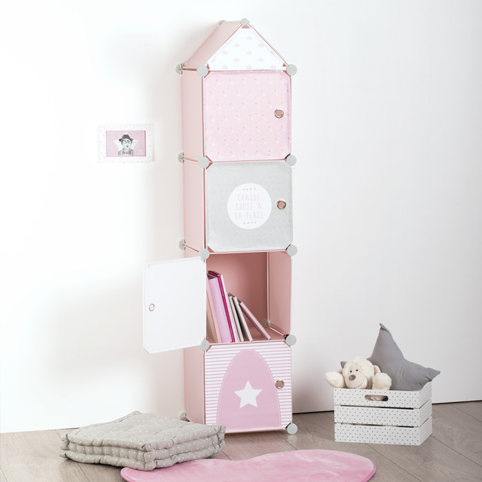 Casiers de rangement enfant "Colonne" rose 34x139cm