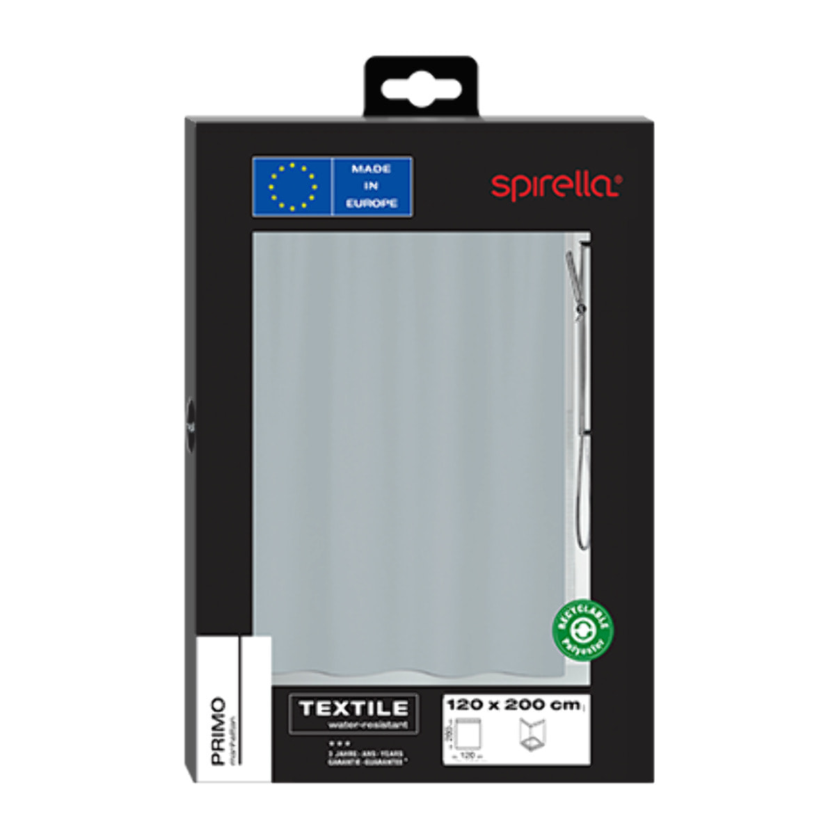 Rideau de douche Polyester PRIMO Gris Spirella
