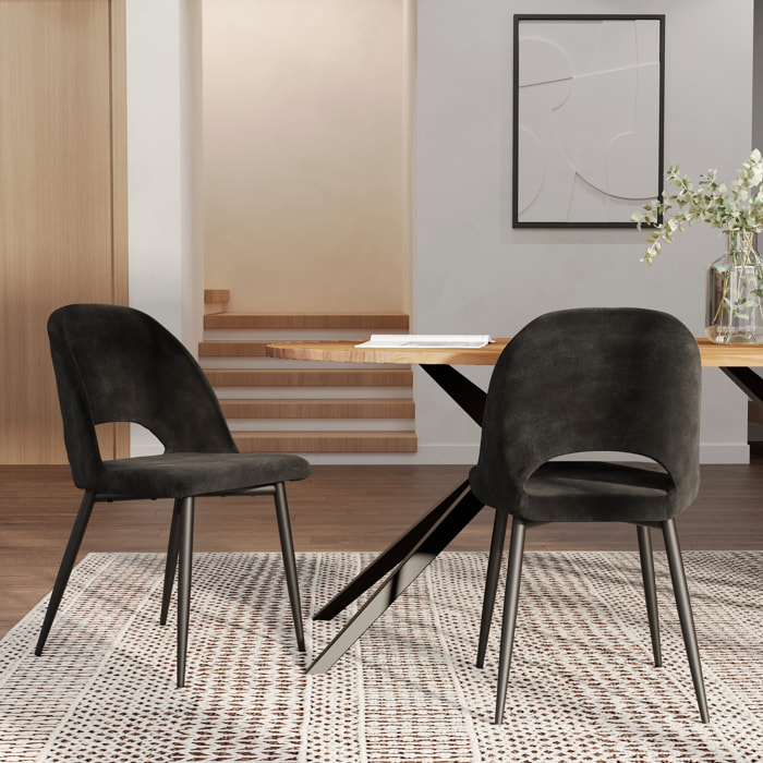 Lot de 2 chaises noires en velours et pieds en métal - Pénélope
