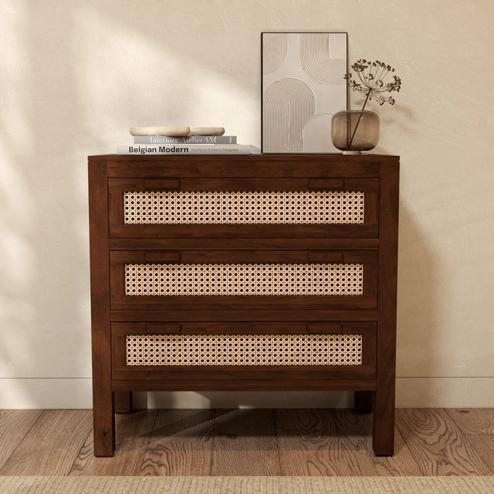 Commode en bois de manguier et cannage - Tiki