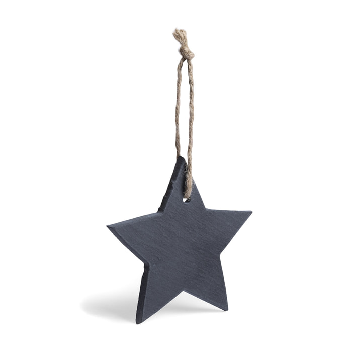 DAM  Decorazione natalizia su ardesia, con fiocco da appendere. Disegno a stella. Grigio