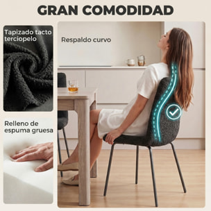 Pack de 2 Sillas de Comedor, Sillas de Cocina Modernas, Tapizadas de Terciopelo, Asiento y Respaldo Acolchados, Patas de Acero, Gris Oscuro