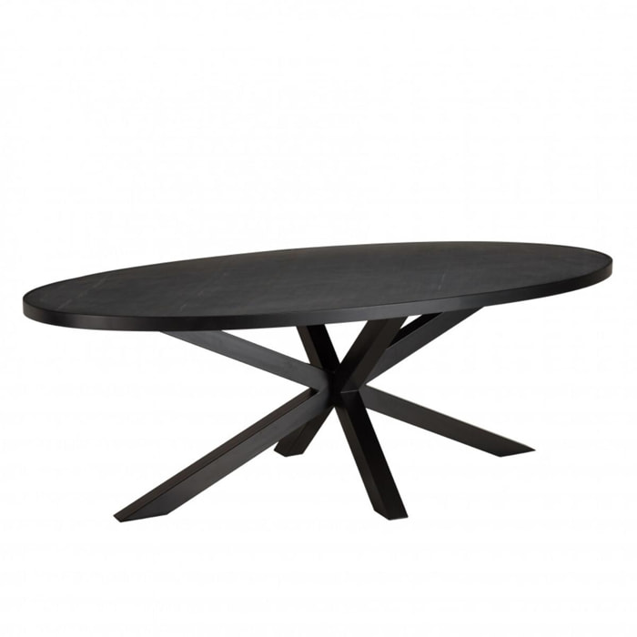 BASILE - Table à manger 220x110cm plateau noir effet pierre