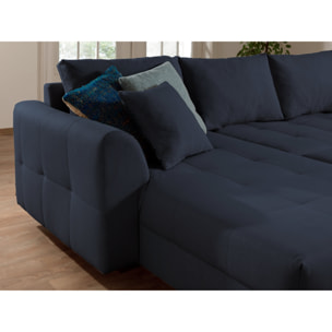 Rune - canapé panoramique - avec pouf d'appoint - 7 places - style scandinave - droit - Bleu pétrole