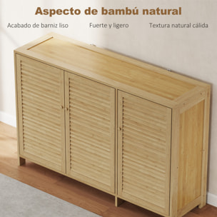 Mueble Zapatero de Bambú, Armario para Zapatos con Puertas de Persiana, Estantes Ajustables, para 14 Pares de Zapatos, Zapatero para Pasillo Recibidor, 80x35x80 cm, Natural