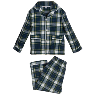 PIGIAMA BABY in flanella scozzese verde, blu e bianco