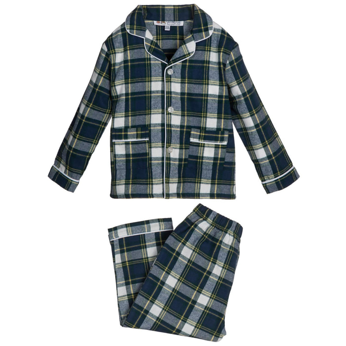 PIGIAMA BABY in flanella scozzese verde, blu e bianco