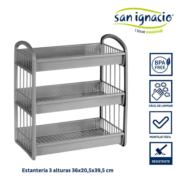 Estanteria plastico 3 alturas gris colección kinvara