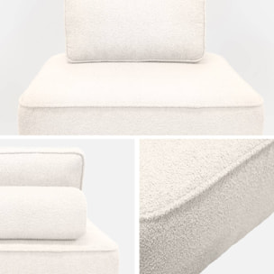 Lot de 3 chauffeuses pour canapé modulable tissu bouclette crème 1 place Bao. L 90 x P 90 x H 74cm