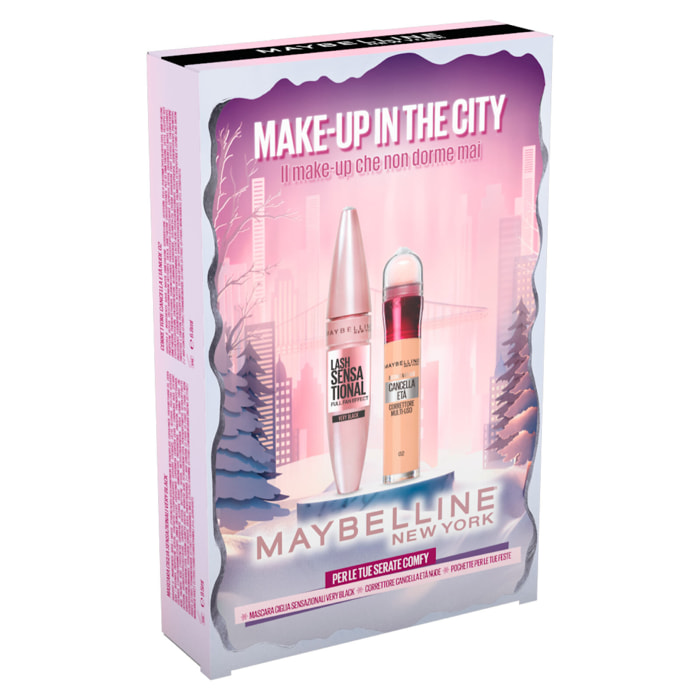 Confezione Regalo Natale Make Up in The City con Mascara Lash Sensational + Cancella Età Nude 02 + Pochette
