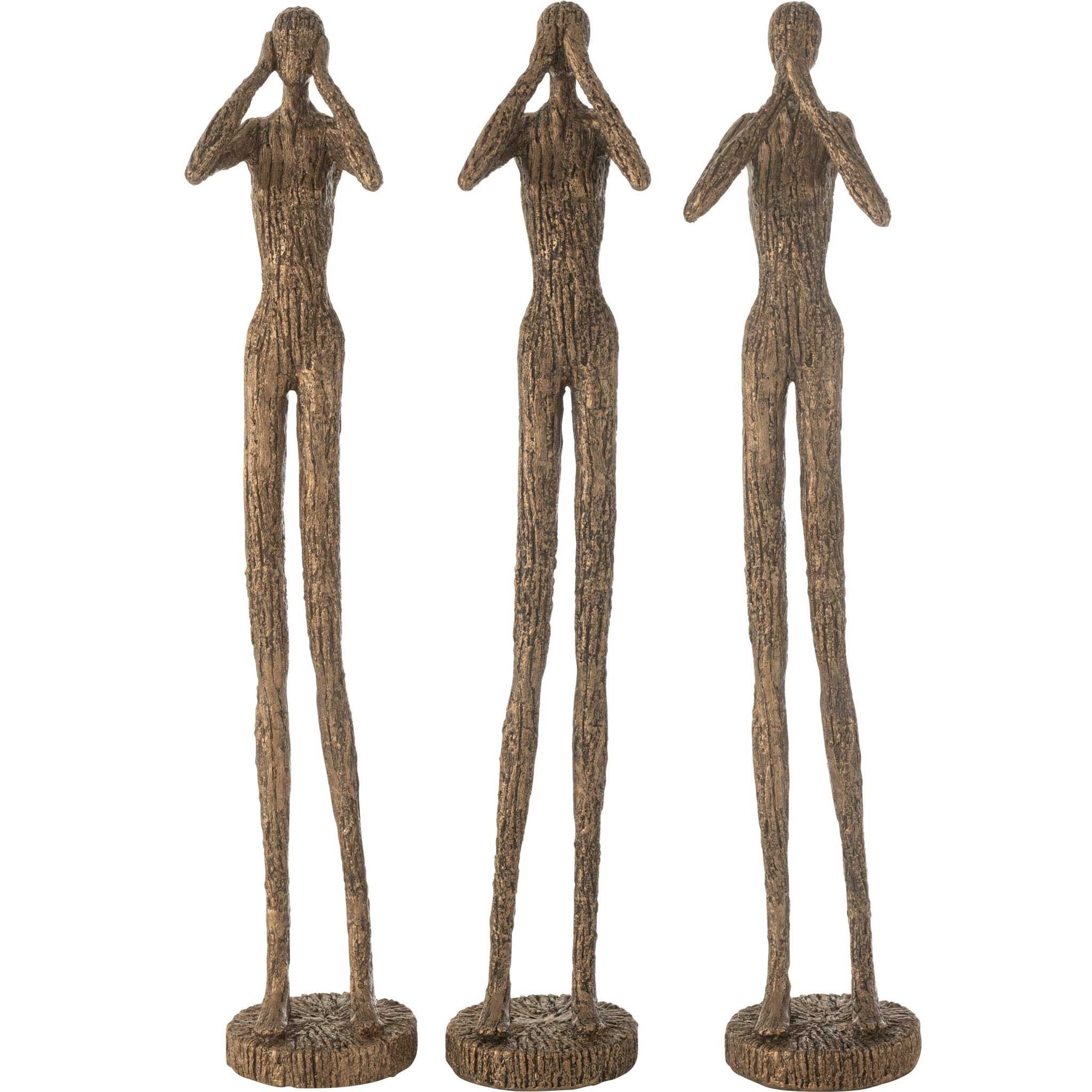 J-Line personnage Voir/Entendre/Se Taire - polyrésine - marron/or - 3 pcs