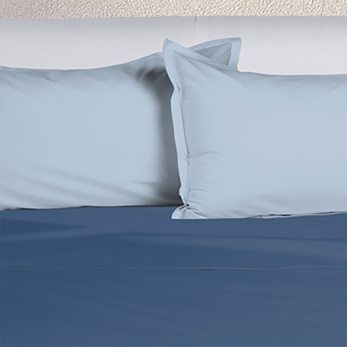 UNO CASA DESIGN Completo Letto Bice 25 Bicolor in Puro Cotone_Matrimoniale_azzurro