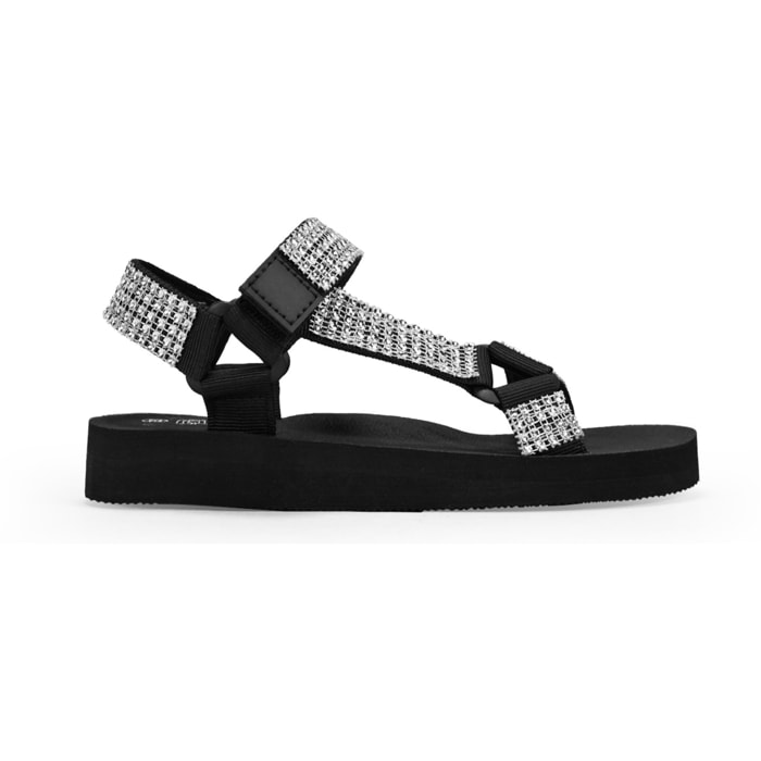 Sandalias planas deportivas negras con brillantes