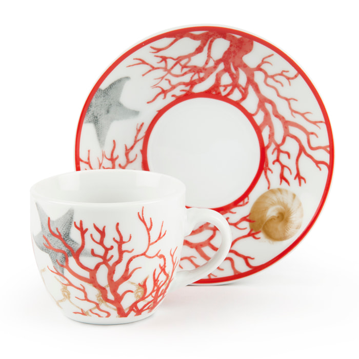 Set 6 Tasses à Café avec Soucoupes Excelsa – Coral, Porcelaine Multicolore