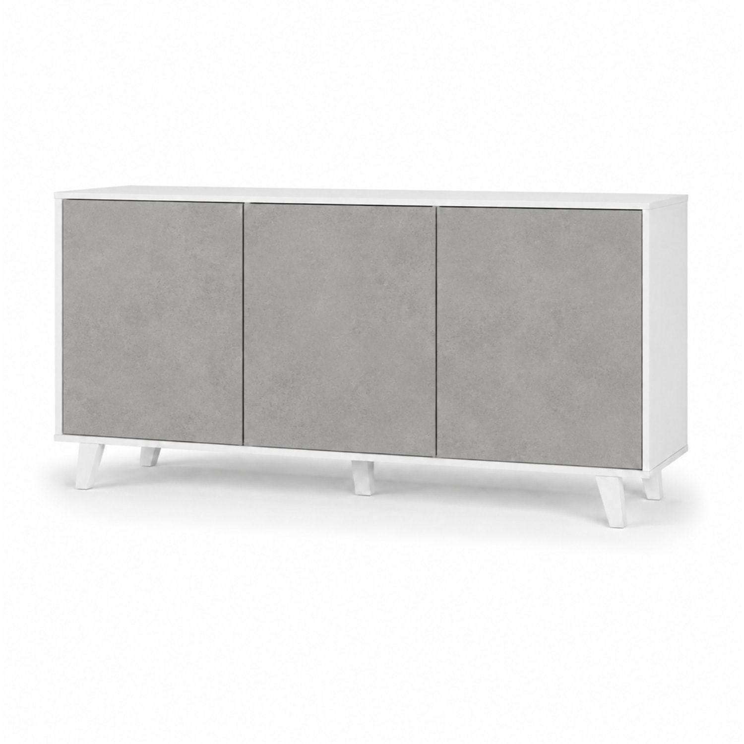 Credenza Moderna Madia 3 Ante Senza Maniglie Design Minimal Con Piedini RialzatiPer Soggiorno Ingresso 154 x 72 x 40 Cm Bianco e Grigio Cemento
