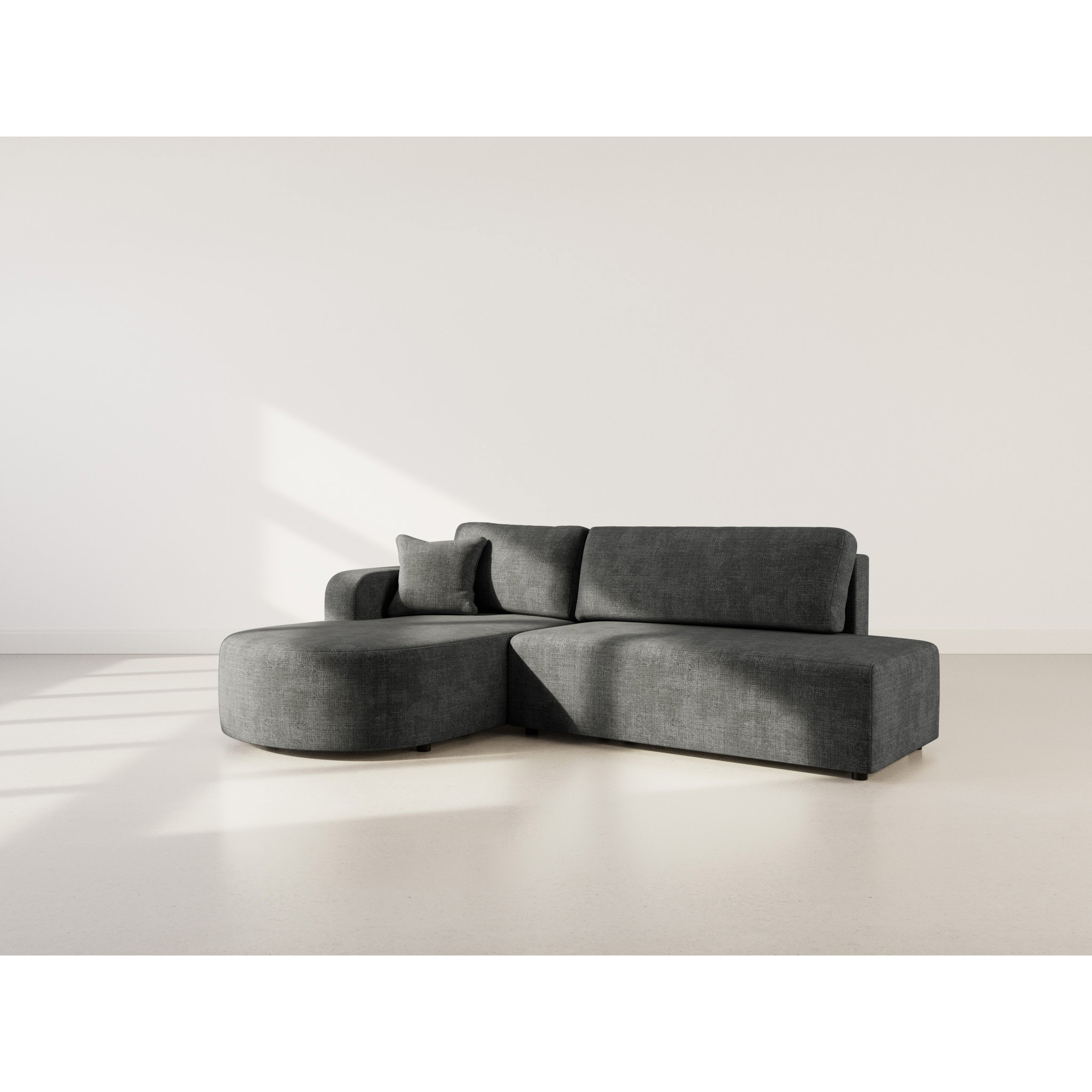 Miro - Canapé d'angle gauche 4 places convertible avec coffre en velours texturé - Gris Anthracite