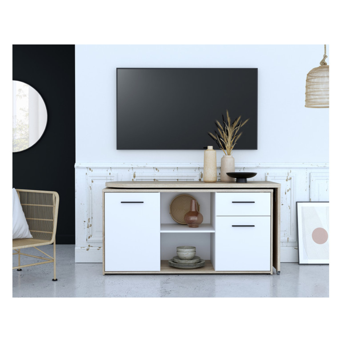 Bureau d'angle rotatif avec rangement effet bois L144cm - ALICIA