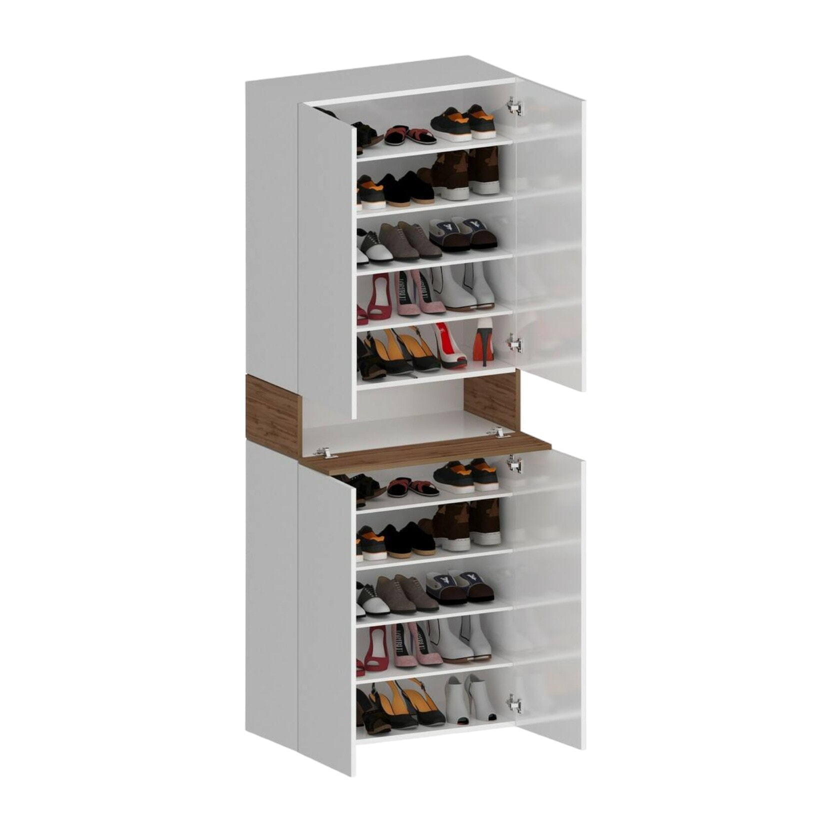 Scarpiera Dcandelar, Porta scarpe salvaspazio a 5 ante, Armadio multifunzione da ingresso, 76x38h200 cm, Bianco e Rovere