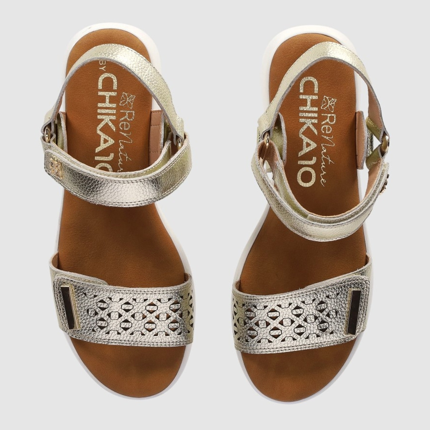 Sandalias de Piel - Oro - Tacón: 3 cm