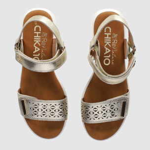 Sandalias de Piel - Oro - Tacón: 3 cm