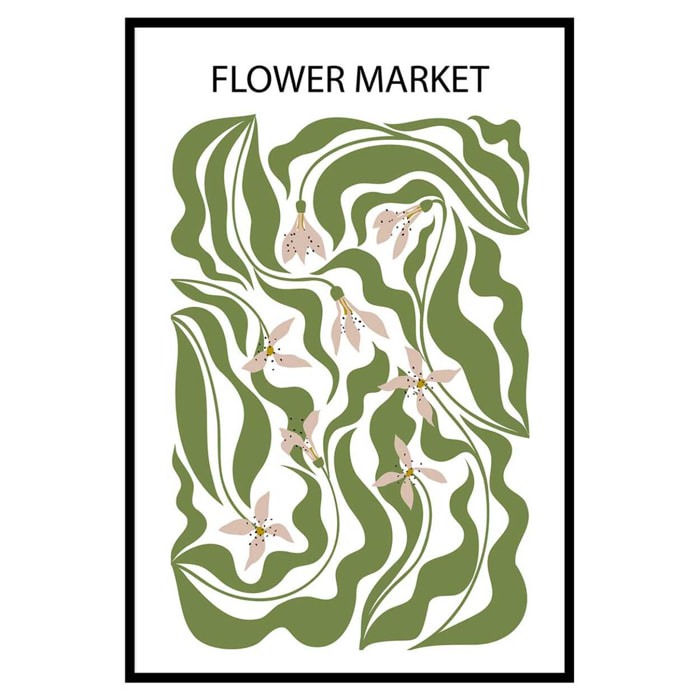 Affiche encadrée fleurs vertes stylisées Affiche + cadre en métal - Noir
