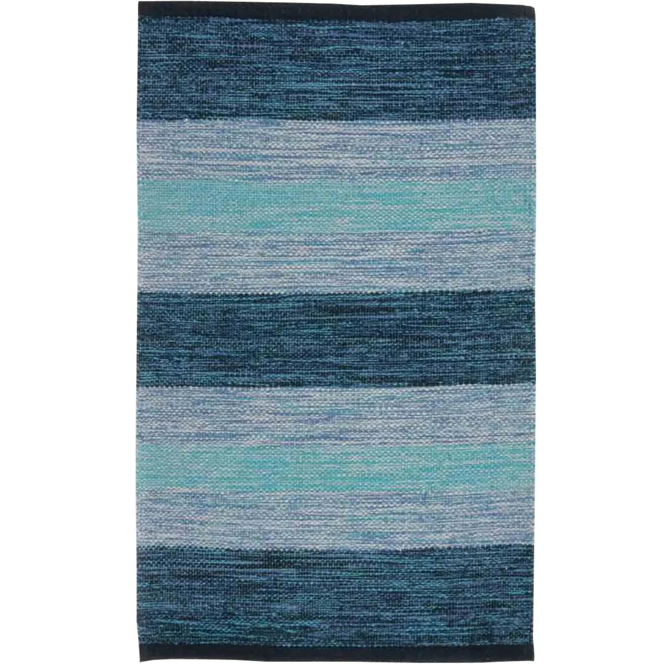 Tappeto HAPPY BLU disegno a righe 100% cotone annodati a mano, tappetino stuoia bagno multiuso lavabile