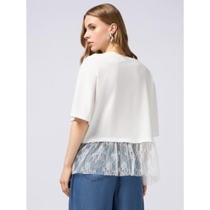 Oltre - T-shirt con inserto in pizzo - Bianco