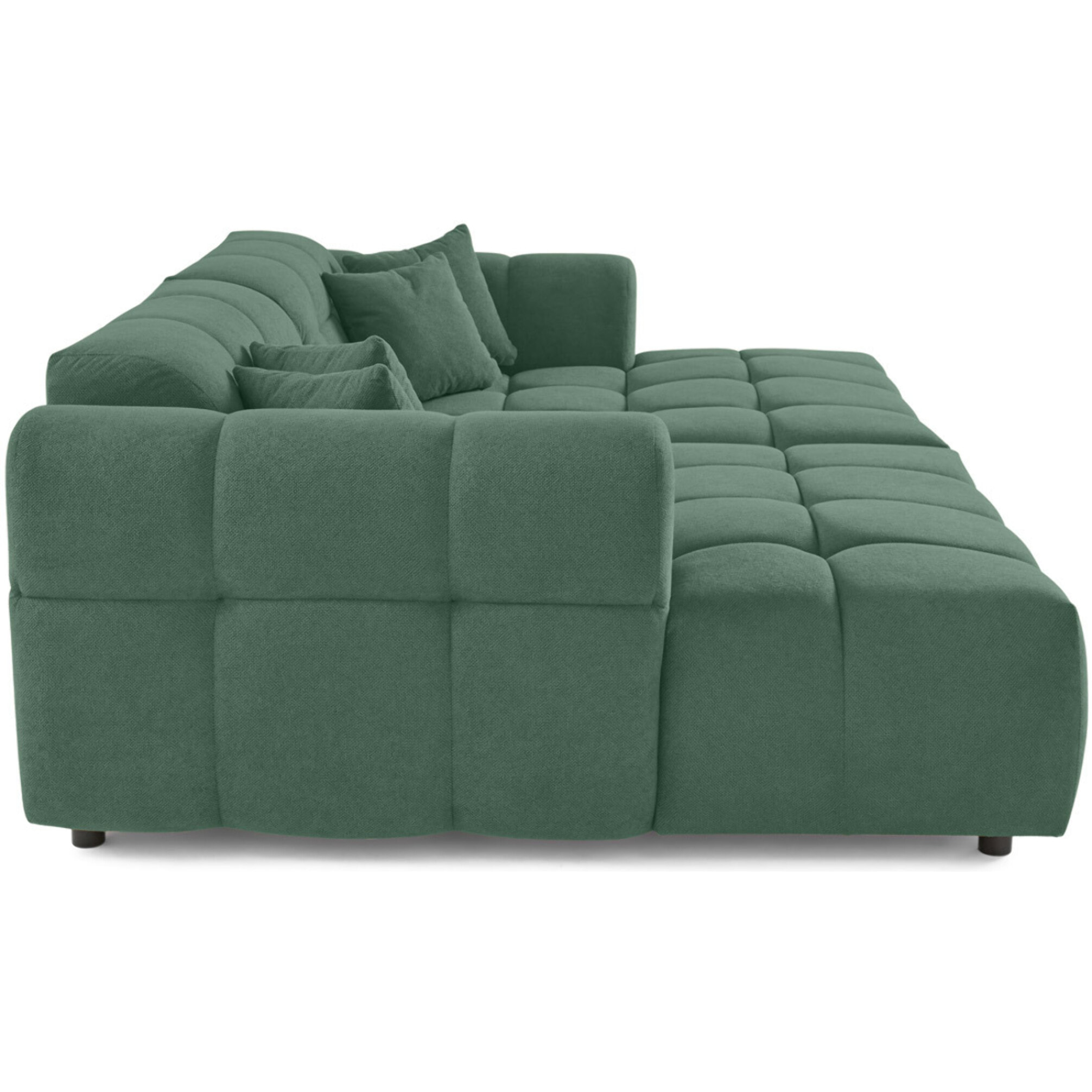 Ray - canapé droit 4 places avec double méridienne - assise profonde - en tissu texturé - Vert sauge
