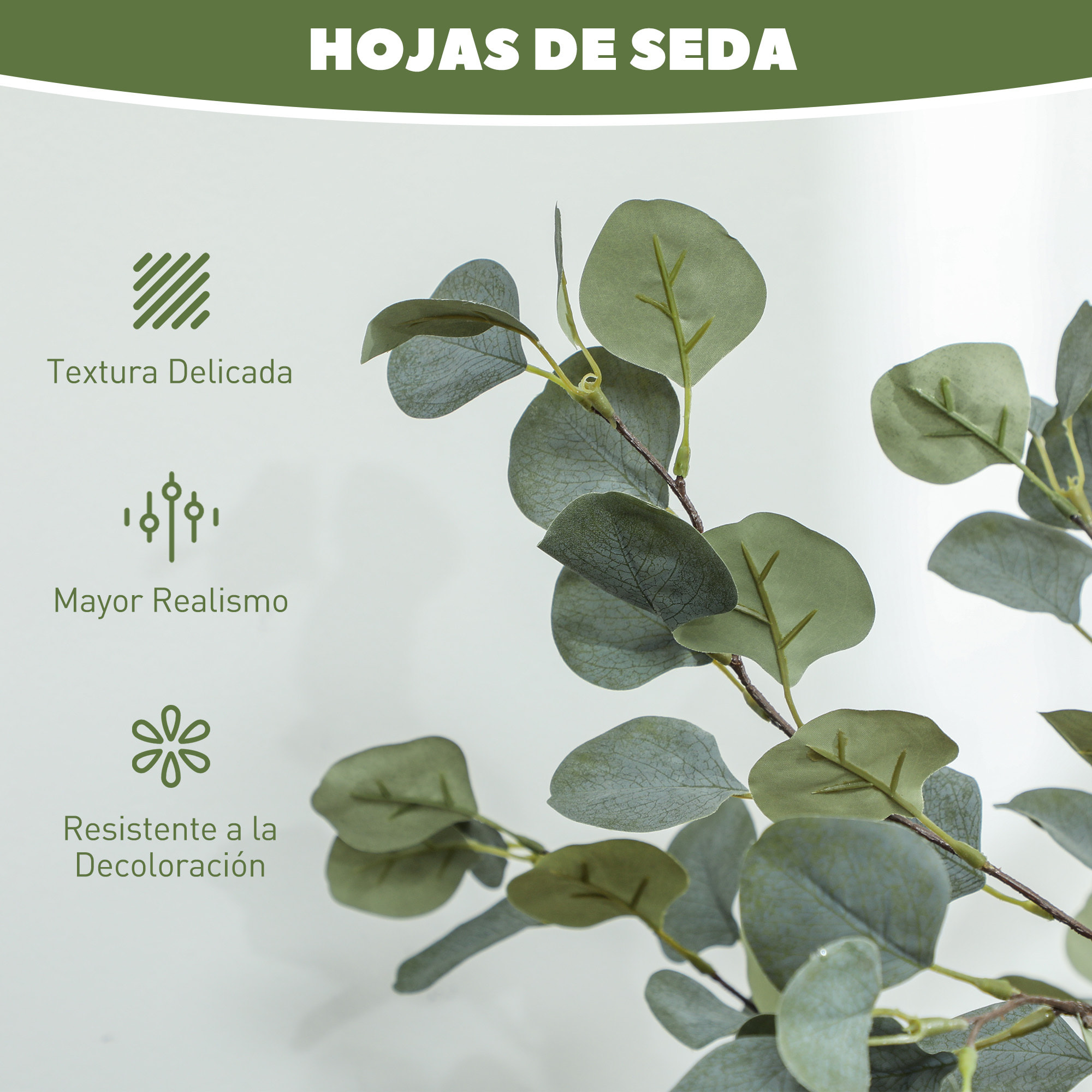 Planta Artificial Decorativa Grande 120 cm Eucalipto Artificial Árbol Sintético de Interior con 230 Hojas Decoración para Hogar Oficina Balcón Dormitorio Verde