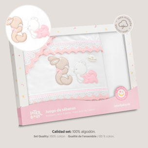Triptico Minicuna Guipur Oso Tumbado Conejito Bco/Rosa