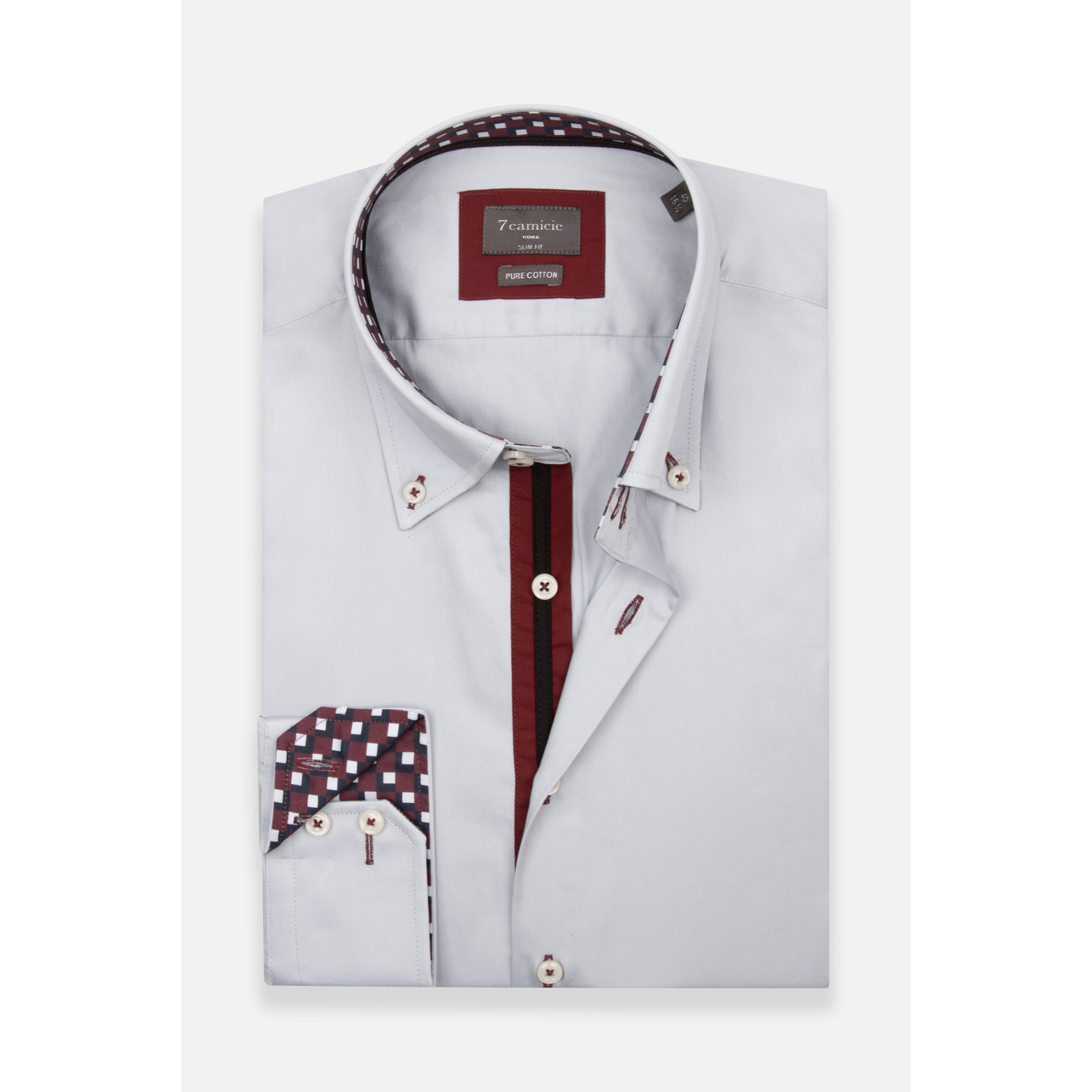 Camicia Uomo 2 Bottoni Button Down Slim Satin Unito Grigio