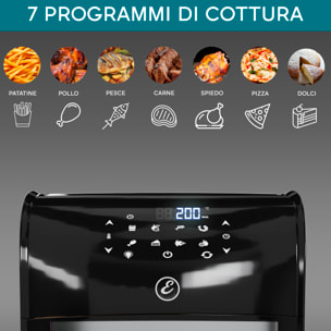 Friggitrice Ad Aria 12 Litri 10 In 1 Forno Aria Calda Con LED Touch Screen Senza Olio Multifunzione 1800W 6 Accessori 7 Programmi