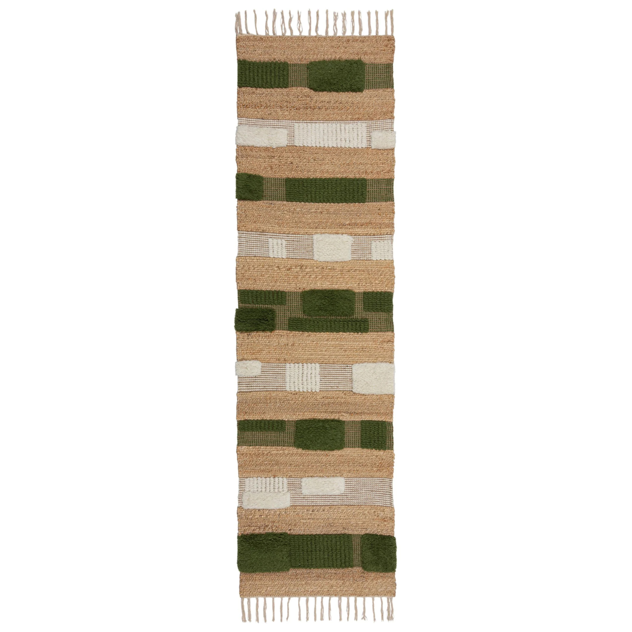 Tapis de couloir jute et laine MEDINA BLOCKS Vert