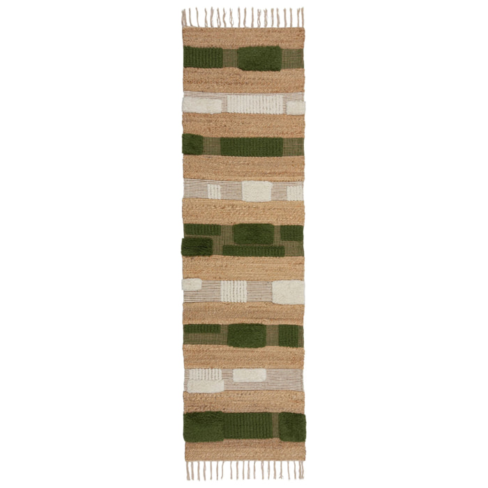 Tapis de couloir jute et laine MEDINA BLOCKS Vert