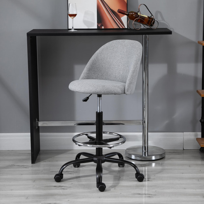 Vinsetto Chaise de bureau assise haute réglable 103-123H cm pivotant 360° lin gris