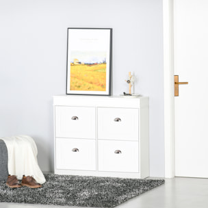 Armoire à chaussures meuble à chaussures rangement pour 32 paires dim. 98L x 24l x 83H cm  4 portes abattantes double niveau MDF blanc