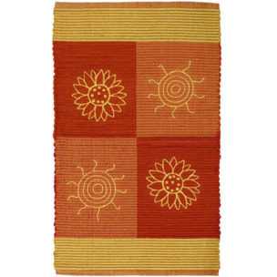 Tappeto SUMMER ARANCIONE disegno sole e fiori 100% cotone annodati a mano, passatoia stuoia cucina multiuso lavabile